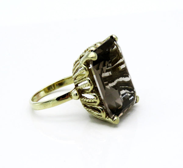 Impressive VTG 14k Yellow Gold ~17ct Smoky Quartz Cocktail Statement Ring