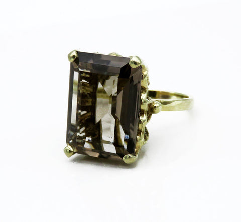 Impressive VTG 14k Yellow Gold ~17ct Smoky Quartz Cocktail Statement Ring