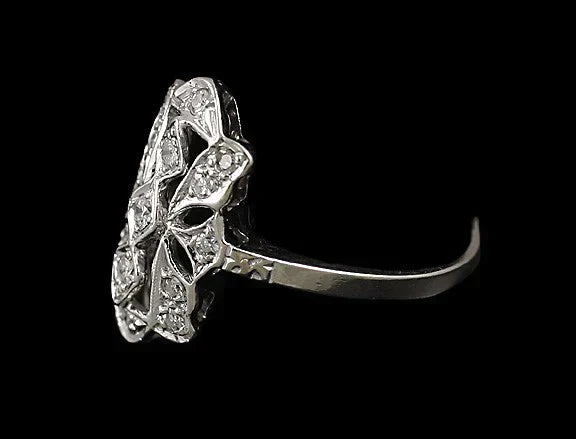 Nice VTG 14K White Gold & Diamond Openwork Filigree Ring Size 7.25
