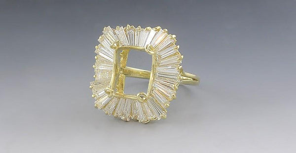 Striking 18K Yellow Gold & Baguette Diamond Large Ring Setting