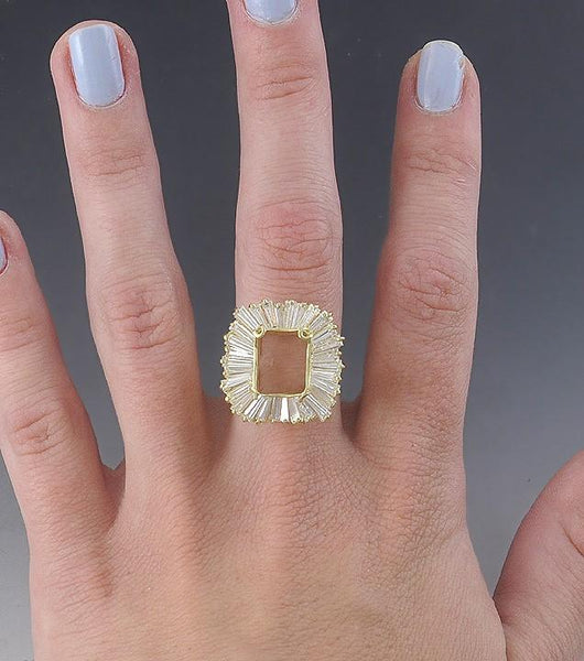 Striking 18K Yellow Gold & Baguette Diamond Large Ring Setting