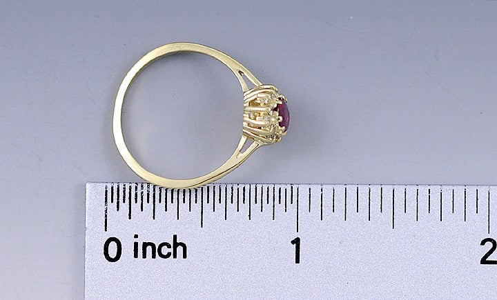 Vibrant Red Ruby & Diamond 14k Yellow Gold Halo Ring Size 6.75