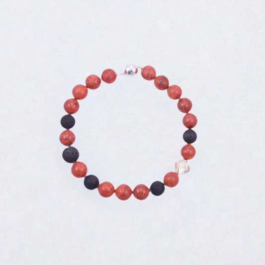 Handmade Vintage Necklace w/ Silver Magnetic Clasp and Large Red/Black Beads
