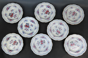 Fab set 8 c1840 English Staffordshire Ridgway Japan Flowers Wide Rim Soup Bowls