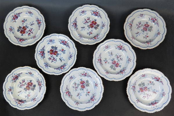Fab set 8 c1840 English Staffordshire Ridgway Japan Flowers Wide Rim Soup Bowls