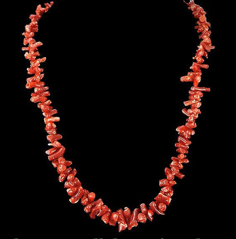 Beautiful Chunky Red Coral Natural Shaped Bead Necklace w/ Silver Clasp