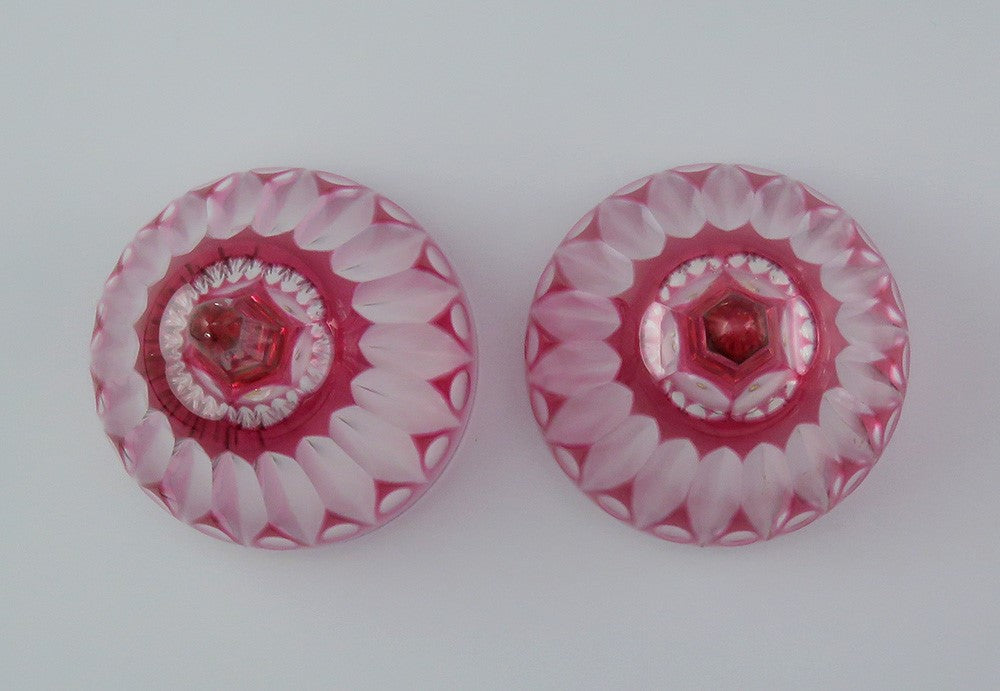 Pair Bohemian Antique Cranberry Ruby to Clear Crystal Glass Bells