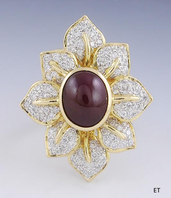 Gorgeous Ruby & Diamond 18k Gold Flower Shaped Ring