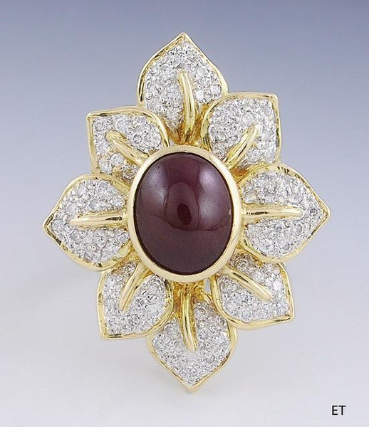 Gorgeous Ruby & Diamond 18k Gold Flower Shaped Ring