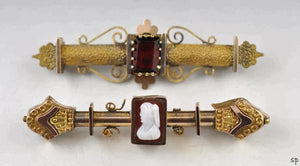 2 Antique Victorian Gold Plated Pins/Brooches Cameo