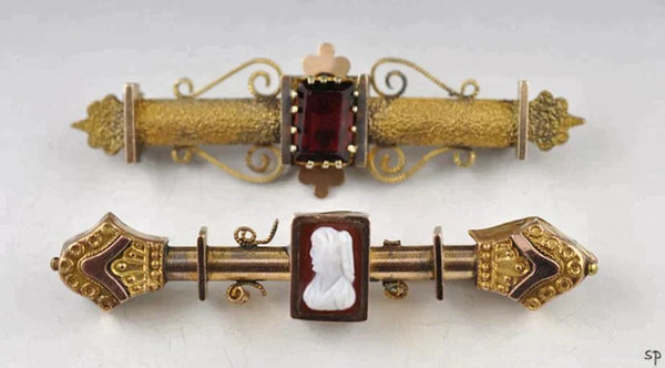 2 Antique Victorian Gold Plated Pins/Brooches Cameo