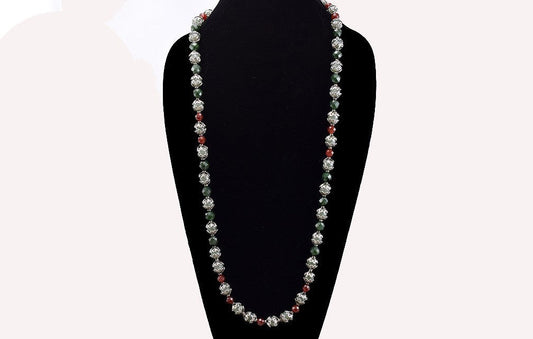 Gorgeous Modern Necklace of Sterling Silver Red Chalcedony Green Bloodstone