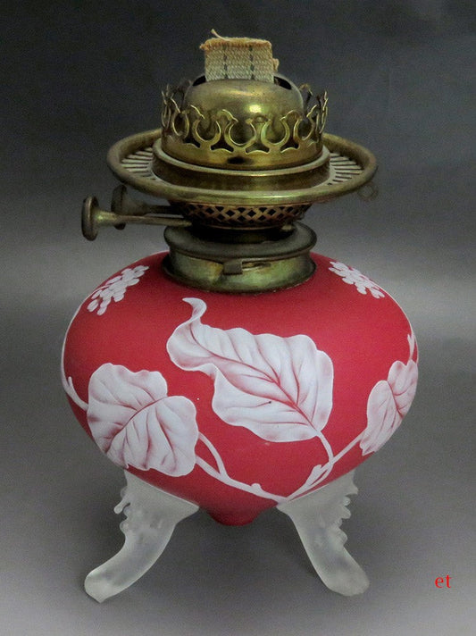 Fabulous Webb Cameo Glass Font Leaf Motif Oil Lamp