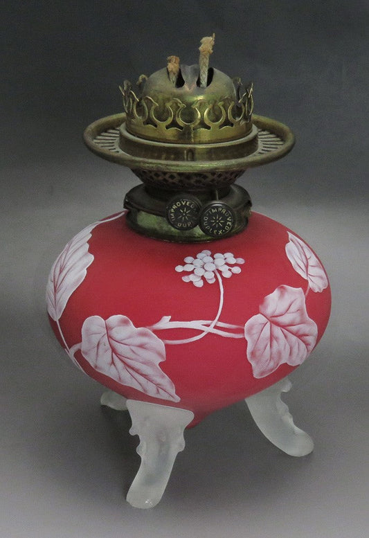 Fabulous Webb Cameo Glass Font Leaf Motif Oil Lamp