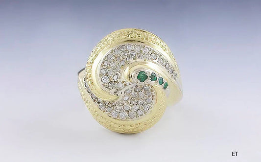 Stunning 18K Gold Emerald & Diamond Swirl Ring