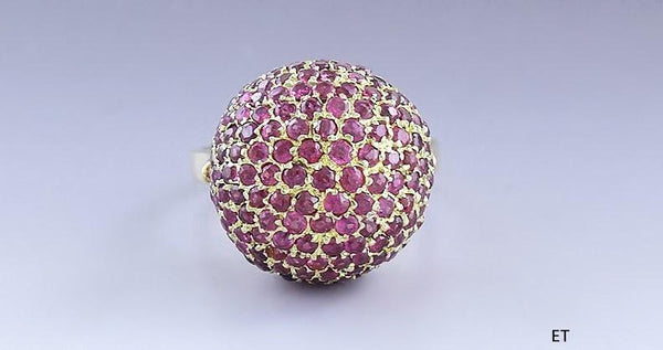 Vibrant 18K Yellow Gold & Ruby Dome Form Ring Size 5.5