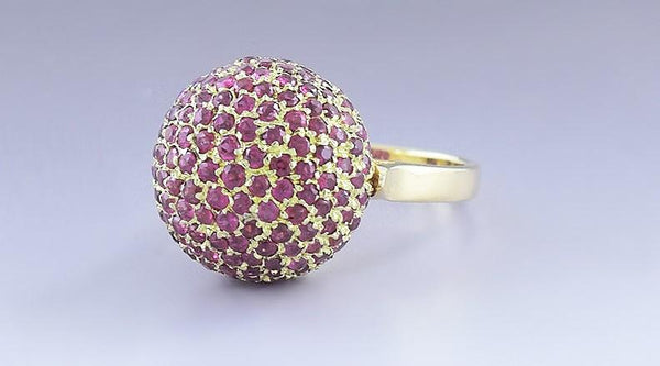 Vibrant 18K Yellow Gold & Ruby Dome Form Ring Size 5.5