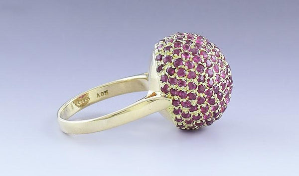 Vibrant 18K Yellow Gold & Ruby Dome Form Ring Size 5.5