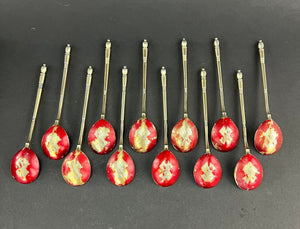 Fine Set 12 1898 Antique Russian Gilt Silver Red Caviar Dessert Coffee Spoons