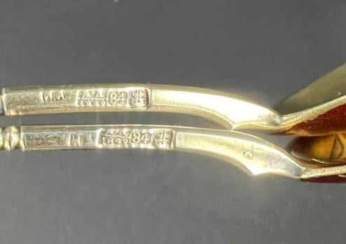 Fine Set 12 1898 Antique Russian Gilt Silver Red Caviar Dessert Coffee Spoons