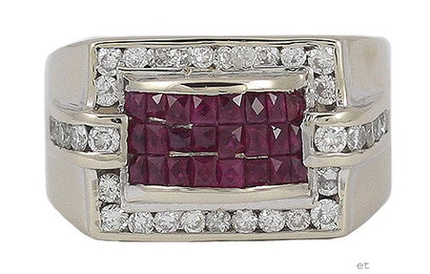 Vibrant Modern 18k White Gold Ruby & Diamond Ring (See Video!)