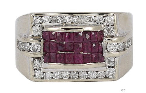 Vibrant Modern 18k White Gold Ruby & Diamond Ring (See Video!)