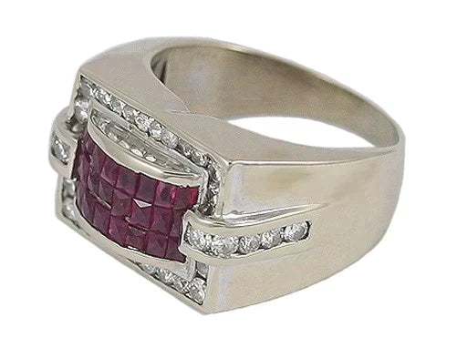 Vibrant Modern 18k White Gold Ruby & Diamond Ring (See Video!)