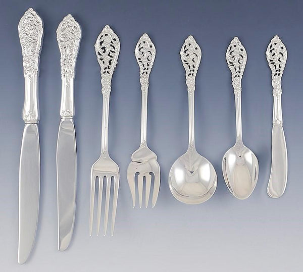 78pc Reed Barton Sterling True Dinner Flatware Set Florentine Lace/Trianon