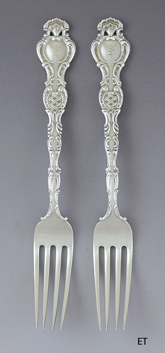 Great Pair Durgin Sterling Silver Regent Forks 7 1/8" Heavy Weight S Mono