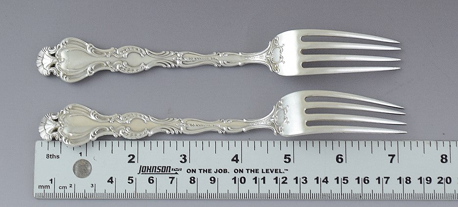 Great Pair Durgin Sterling Silver Regent Forks 7 1/8" Heavy Weight S Mono
