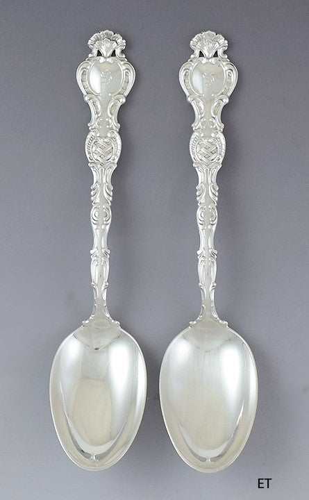 Great Pair Durgin Sterling Silver Regent Place / Dessert Oval Soup Spoons S Mono