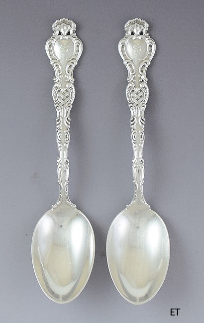 Great Pair Durgin Sterling Silver Regent Teaspoons Heavy Weight S Mono