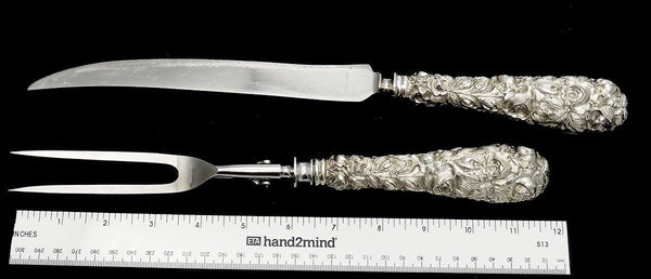 Superb Sterling Silver Baltimore Rose Carving Set by Schofield