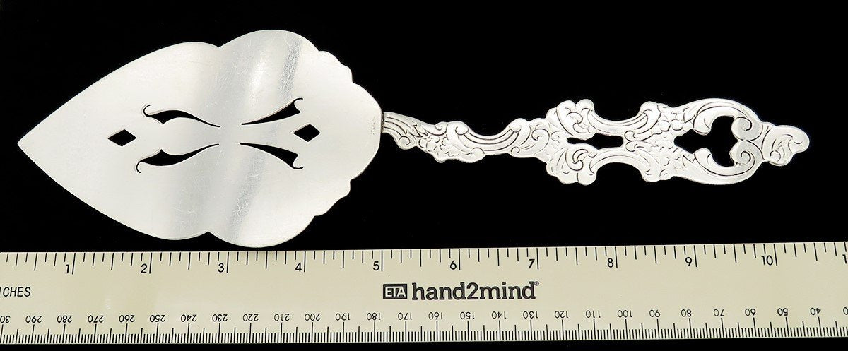 Lovely Large Sterling Silver Flat Server Scroll Handle No Mono 10 5/8 in