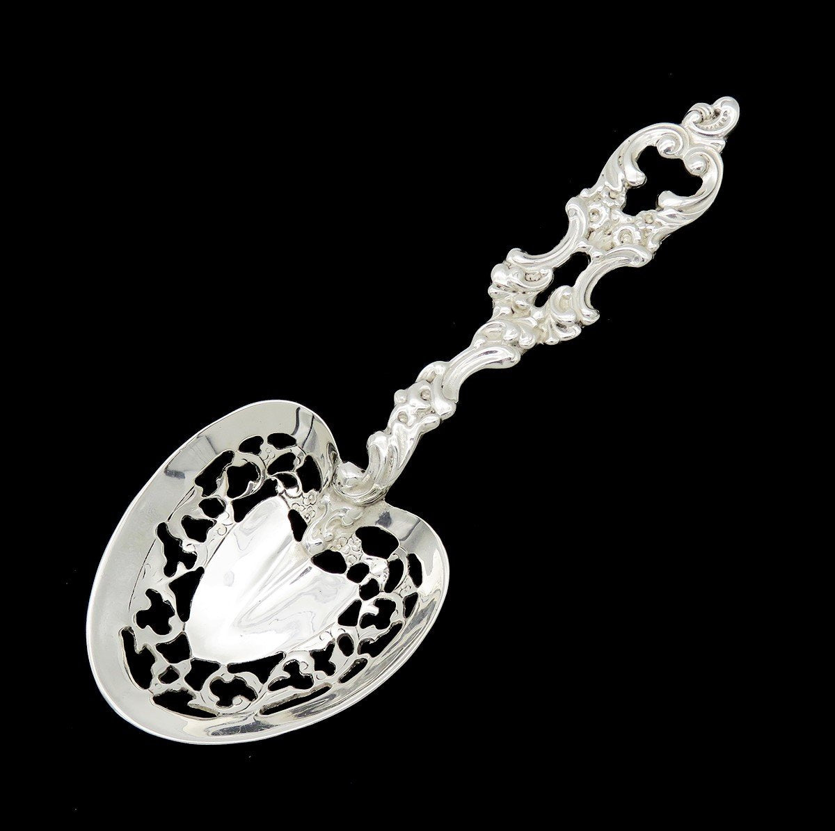 Sweet Sterling Silver American 1950s Pierced Serving Spoon Heart Bowl 8 1/4 in