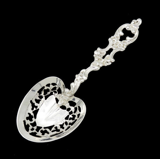 Sweet Sterling Silver American 1950s Pierced Serving Spoon Heart Bowl 8 1/4 in