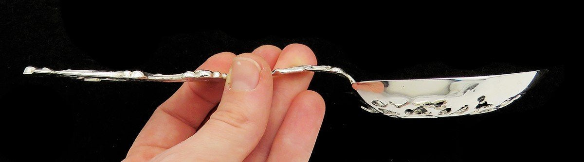 Sweet Sterling Silver American 1950s Pierced Serving Spoon Heart Bowl 8 1/4 in