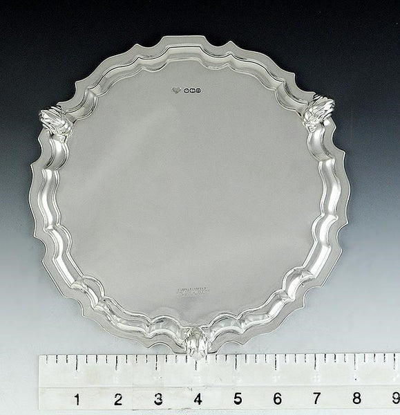 Antique 1930 English Sterling Silver Georgian Form Bear Claw Crest Salver Tray