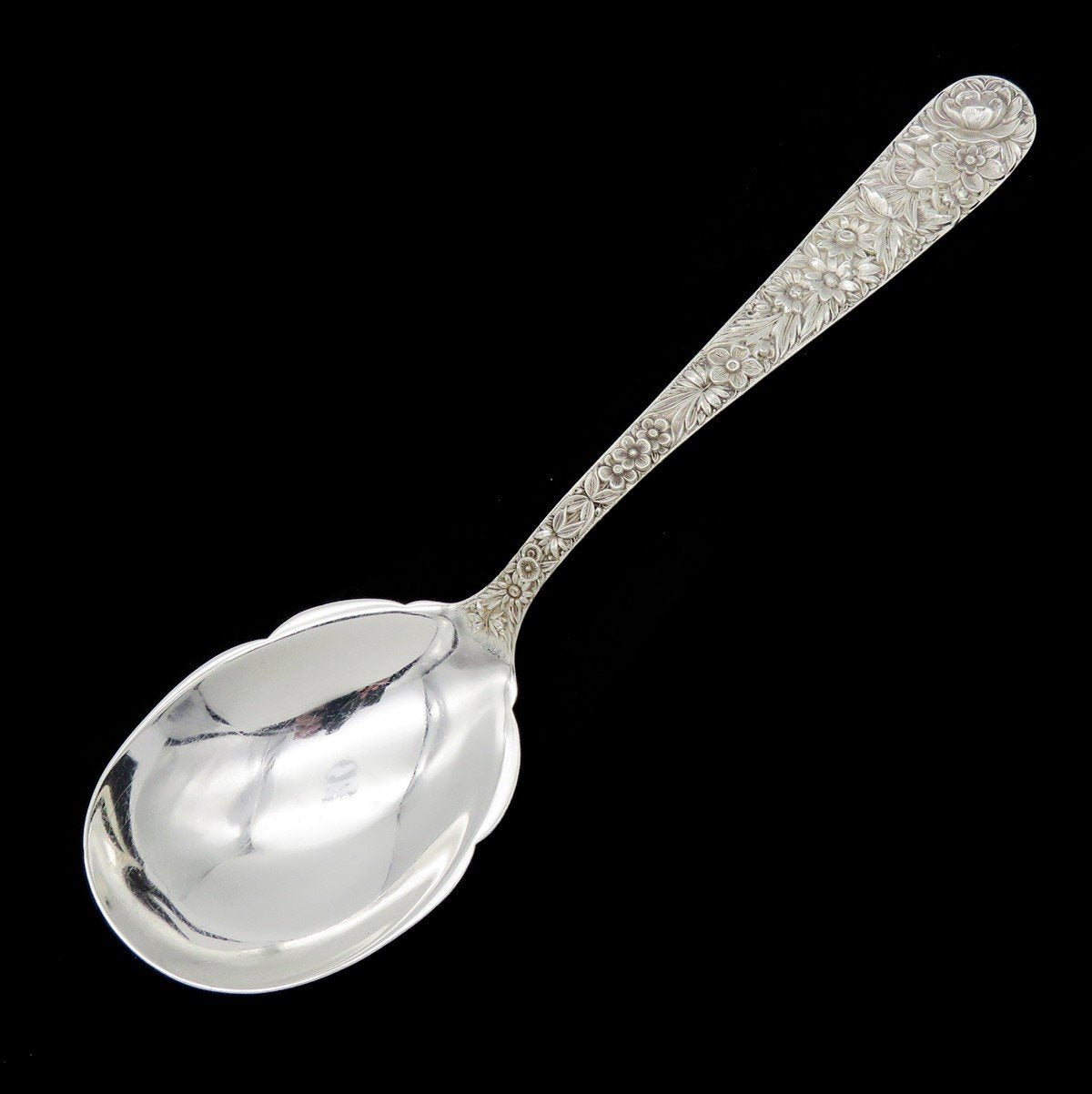 Great Kirk Repousse Sterling Silver Serving Spoon High Relief Details 9 1/8 in