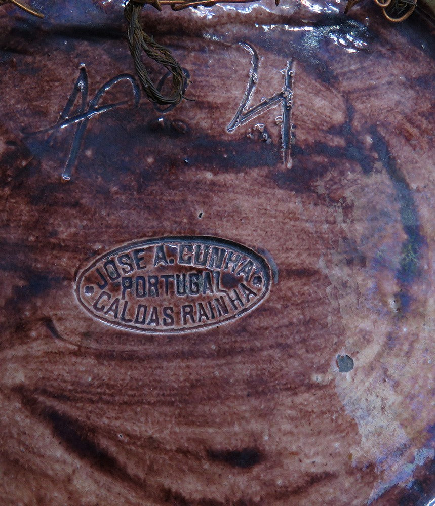 Rare Antique Signed Jose A Cunha Palissy Majolica Plate Snake Lizard Beetle