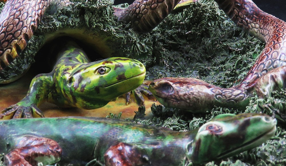 Rare Antique Signed Jose A Cunha Palissy Majolica Plate Snake Lizard Beetle