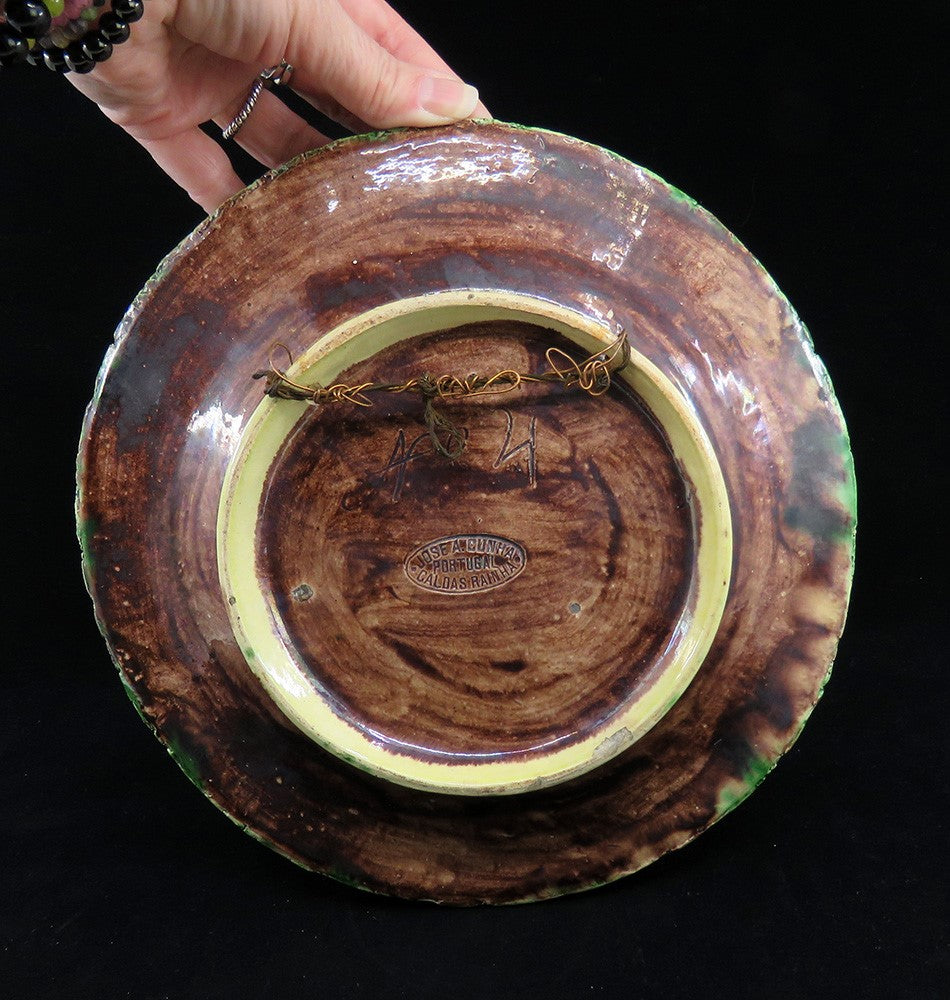 Rare Antique Signed Jose A Cunha Palissy Majolica Plate Snake Lizard Beetle
