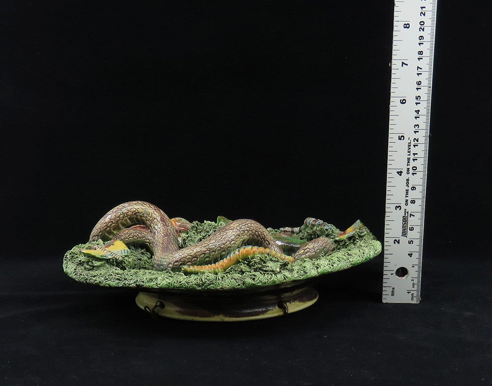 Rare Antique Signed Jose A Cunha Palissy Majolica Plate Snake Lizard Beetle