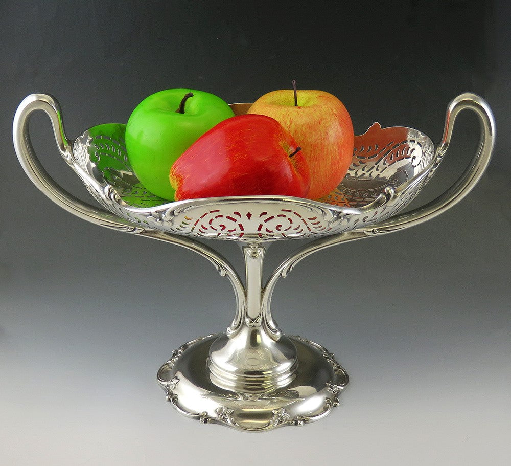 Antique c1900 Art Nouveau Sterling Silver Trophy Style Compote Raised Dish/Bowl