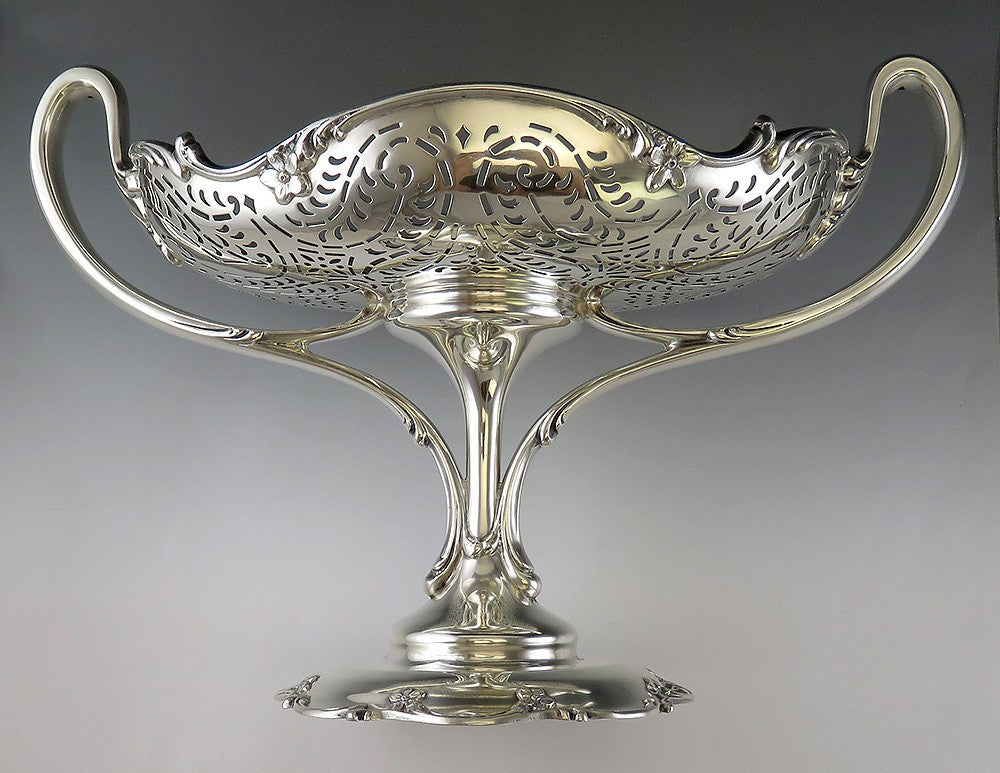 Antique c1900 Art Nouveau Sterling Silver Trophy Style Compote Raised Dish/Bowl