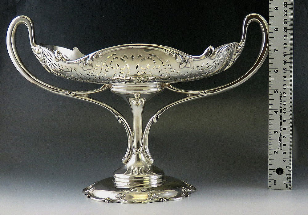 Antique c1900 Art Nouveau Sterling Silver Trophy Style Compote Raised Dish/Bowl