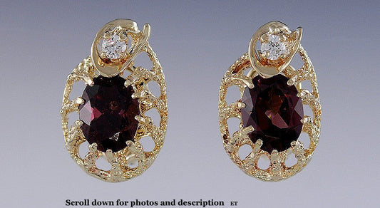 Stunning Rhodolite Garnet Diamond and 14k Yellow Gold Earrings