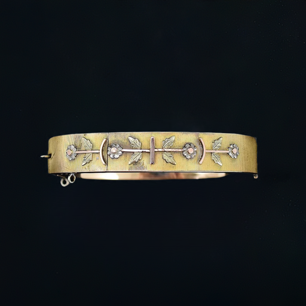 Stunning Antique American Gold Filled Floral Bangle Bracelet