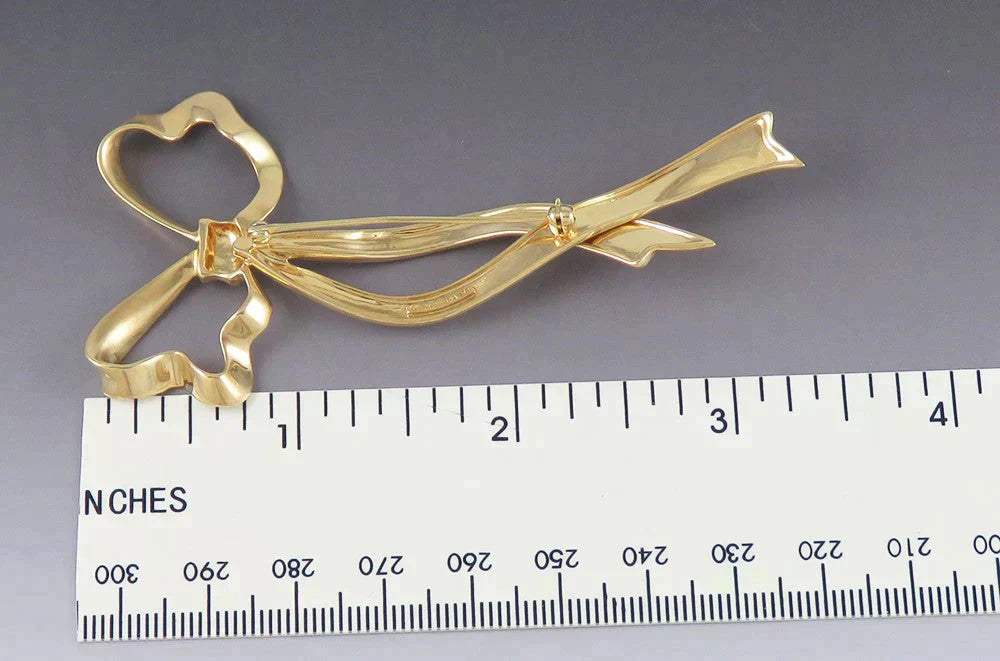 Stunning Tiffany & Company 18K Yellow Gold Heart Ribbon Bow Pin Brooch