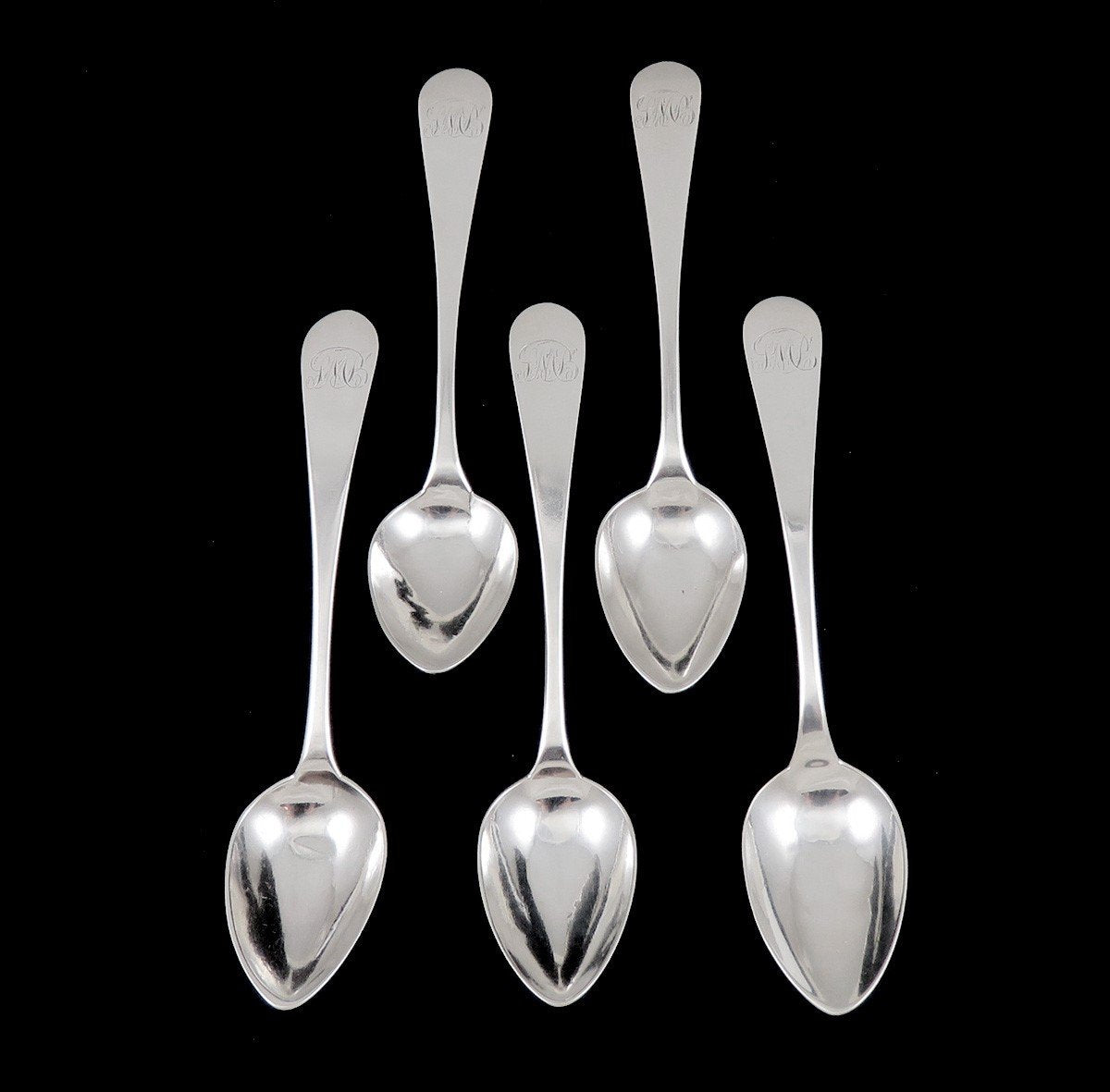 5 Antique c1790s Samuel Richards Coin Silver Teaspoons Philadelphia 6 inches